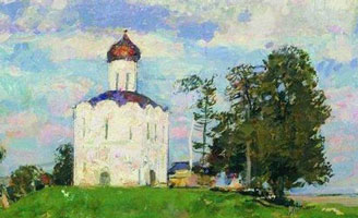 описание картины Герасимова Церковь Покрова на Нерли